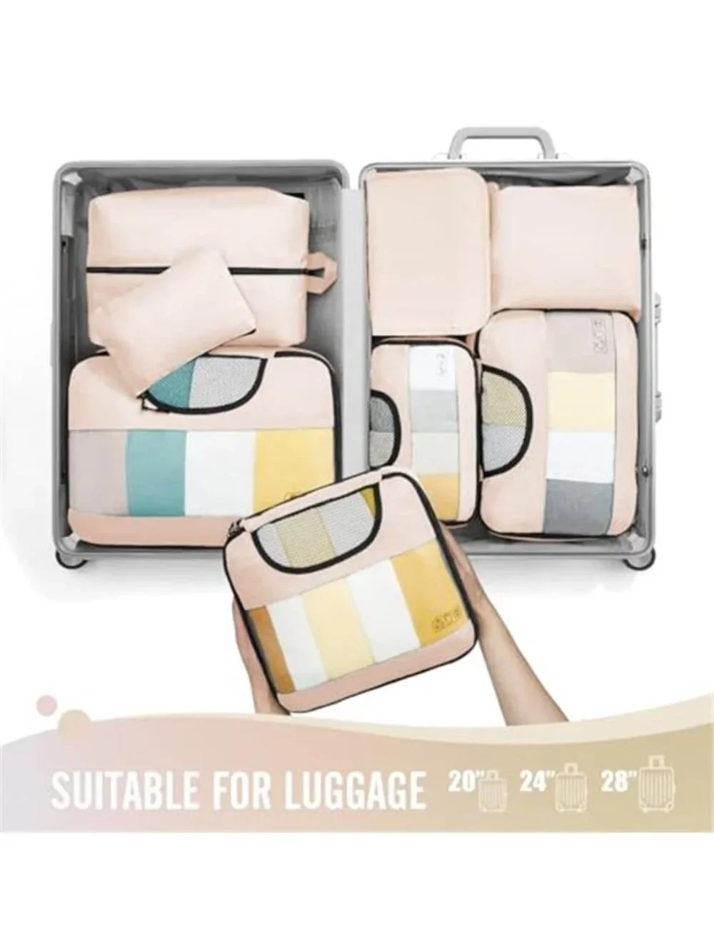 8 Piece Packing Cubes Travel Organizer Luggage Compression Storage Bags Set